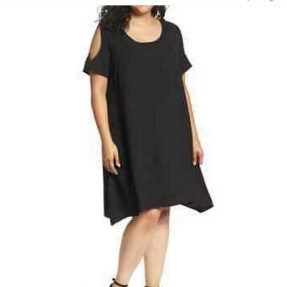 NWT Sejour black cold shoulder swing dress w/pockets PLUS SZ 16W - Picture 3 of 7